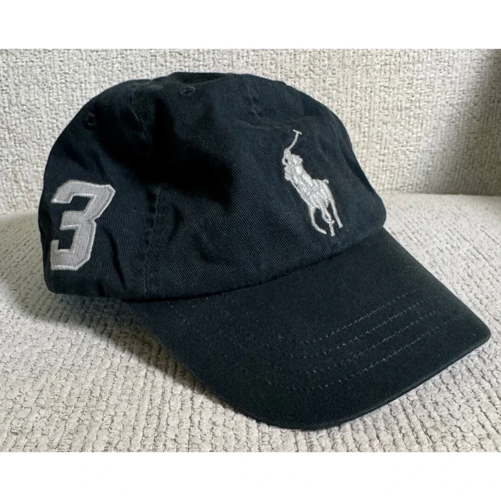 Polo Ralph Lauren Navy‎ Hat Sz 4-7 Kids Youth Strap Back Silver Big Pony Y2K